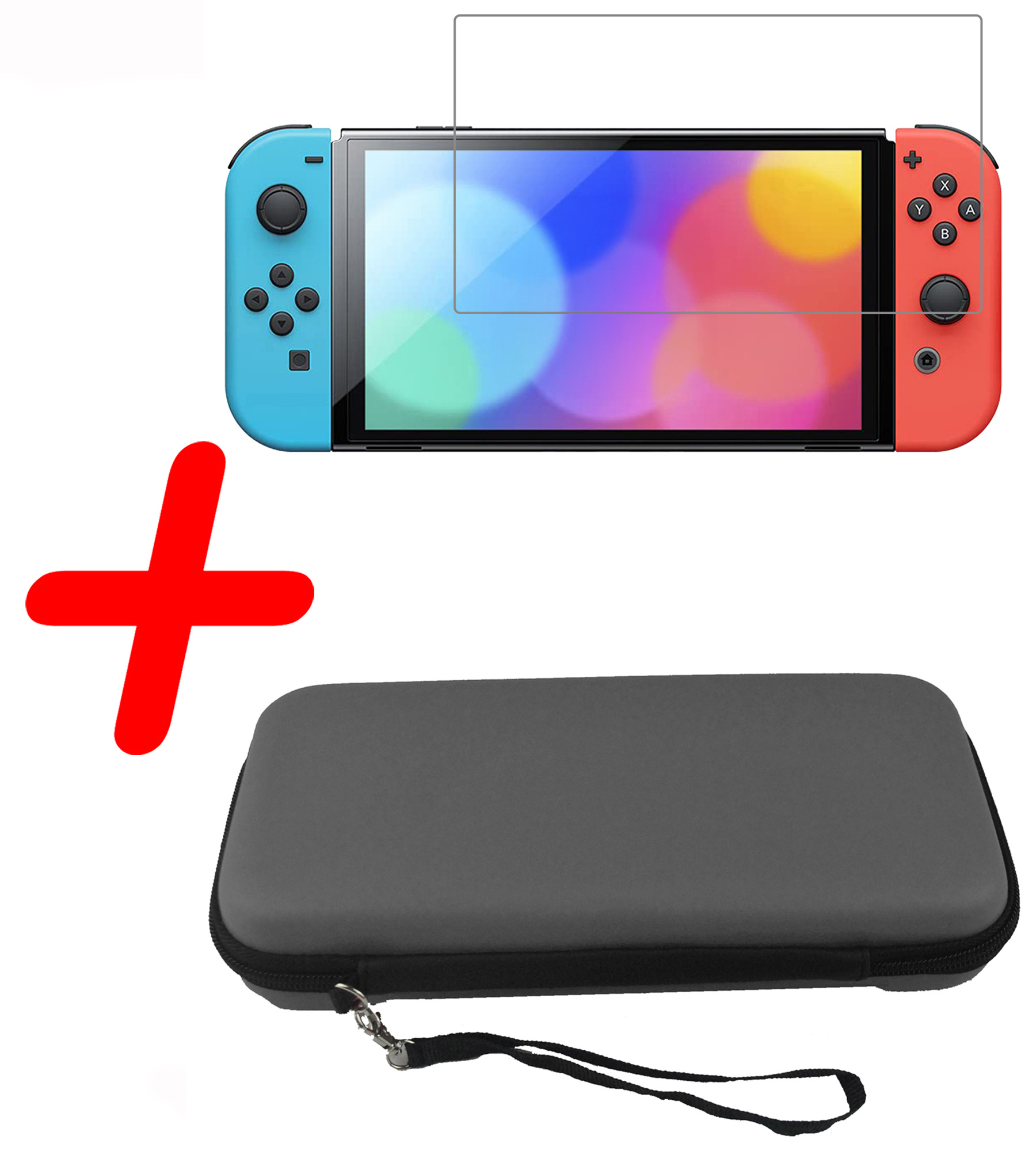 BASEY. Hoesje Geschikt voor Nintendo Switch Case Hoes Hard Cover Koord Met Screenprotector - Bescherm Case Geschikt voor Nintendo Switch Hoes - Grijs
