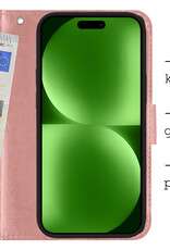 BASEY. Hoes Geschikt voor iPhone 15 Hoesje Bookcase Hoes Flip Case Book Cover Met 2x Screenprotector - Hoesje Geschikt voor iPhone 15 Hoes Book Case Hoesje - Rosé goud