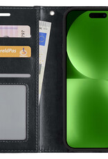 BASEY. Hoes Geschikt voor iPhone 15 Hoesje Bookcase Hoes Flip Case Book Cover Met 2x Screenprotector - Hoesje Geschikt voor iPhone 15 Hoes Book Case Hoesje - Zwart