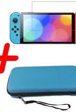 BASEY. Hoesje Geschikt voor Nintendo Switch OLED Case Hoes Hard Cover Koord Met Screenprotector - Bescherm Case Geschikt voor Nintendo Switch OLED Hoes - Blauw