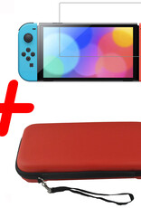 BASEY. Hoesje Geschikt voor Nintendo Switch OLED Case Hoes Hard Cover Koord Met Screenprotector - Bescherm Case Geschikt voor Nintendo Switch OLED Hoes - Rood