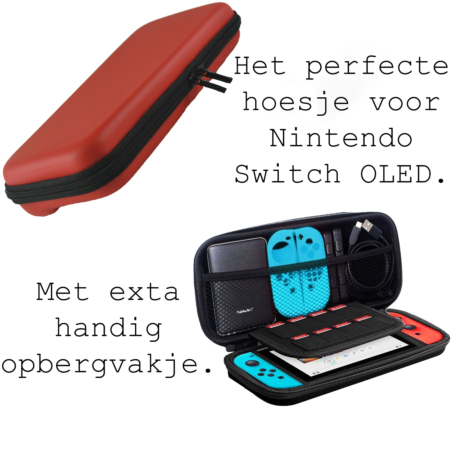 BASEY. Hoesje Geschikt voor Nintendo Switch OLED Case Hoes Hard Cover Koord Met Screenprotector - Bescherm Case Geschikt voor Nintendo Switch OLED Hoes - Rood