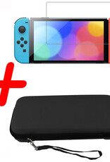 BASEY. Hoesje Geschikt voor Nintendo Switch OLED Case Hoes Hard Cover Koord Met Screenprotector - Bescherm Case Geschikt voor Nintendo Switch OLED Hoes - Zwart