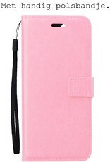 BASEY. Hoes Geschikt voor iPhone 15 Plus Hoesje Bookcase Hoes Flip Case Book Cover Met 2x Screenprotector - Hoesje Geschikt voor iPhone 15 Plus Hoes Book Case Hoesje - Lichtroze