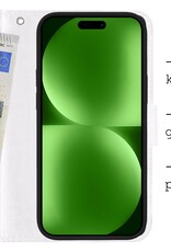 BASEY. Hoes Geschikt voor iPhone 15 Plus Hoesje Bookcase Hoes Flip Case Book Cover Met 2x Screenprotector - Hoesje Geschikt voor iPhone 15 Plus Hoes Book Case Hoesje - Wit