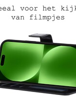 BASEY. Hoes Geschikt voor iPhone 15 Plus Hoesje Bookcase Hoes Flip Case Book Cover Met 2x Screenprotector - Hoesje Geschikt voor iPhone 15 Plus Hoes Book Case Hoesje - Zwart