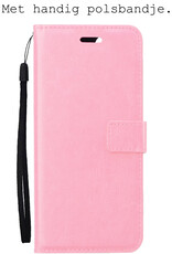 BASEY. Hoes Geschikt voor iPhone 15 Pro Hoesje Bookcase Hoes Flip Case Book Cover Met Screenprotector - Hoesje Geschikt voor iPhone 15 Pro Hoes Book Case Hoesje - Lichtroze