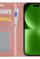 BASEY. Hoes Geschikt voor iPhone 15 Pro Hoesje Bookcase Hoes Flip Case Book Cover Met Screenprotector - Hoesje Geschikt voor iPhone 15 Pro Hoes Book Case Hoesje - Rosé goud