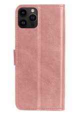 BASEY. Hoes Geschikt voor iPhone 15 Pro Hoesje Bookcase Hoes Flip Case Book Cover Met Screenprotector - Hoesje Geschikt voor iPhone 15 Pro Hoes Book Case Hoesje - Rosé goud