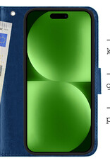 BASEY. Hoes Geschikt voor iPhone 15 Pro Hoesje Bookcase Hoes Flip Case Book Cover Met 2x Screenprotector - Hoesje Geschikt voor iPhone 15 Pro Hoes Book Case Hoesje - Donkerblauw