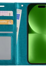 BASEY. Hoes Geschikt voor iPhone 15 Pro Hoesje Bookcase Hoes Flip Case Book Cover Met 2x Screenprotector - Hoesje Geschikt voor iPhone 15 Pro Hoes Book Case Hoesje - Turquoise
