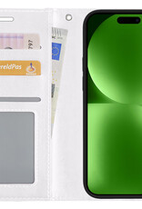 BASEY. Hoes Geschikt voor iPhone 15 Pro Hoesje Bookcase Hoes Flip Case Book Cover Met 2x Screenprotector - Hoesje Geschikt voor iPhone 15 Pro Hoes Book Case Hoesje - Wit