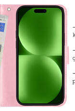 BASEY. Hoes Geschikt voor iPhone 15 Pro Max Hoesje Bookcase Hoes Flip Case Book Cover Met Screenprotector - Hoesje Geschikt voor iPhone 15 Pro Max Hoes Book Case Hoesje - Lichtroze