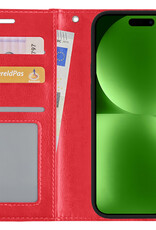 BASEY. Hoes Geschikt voor iPhone 15 Pro Max Hoesje Bookcase Hoes Flip Case Book Cover Met Screenprotector - Hoesje Geschikt voor iPhone 15 Pro Max Hoes Book Case Hoesje - Rood