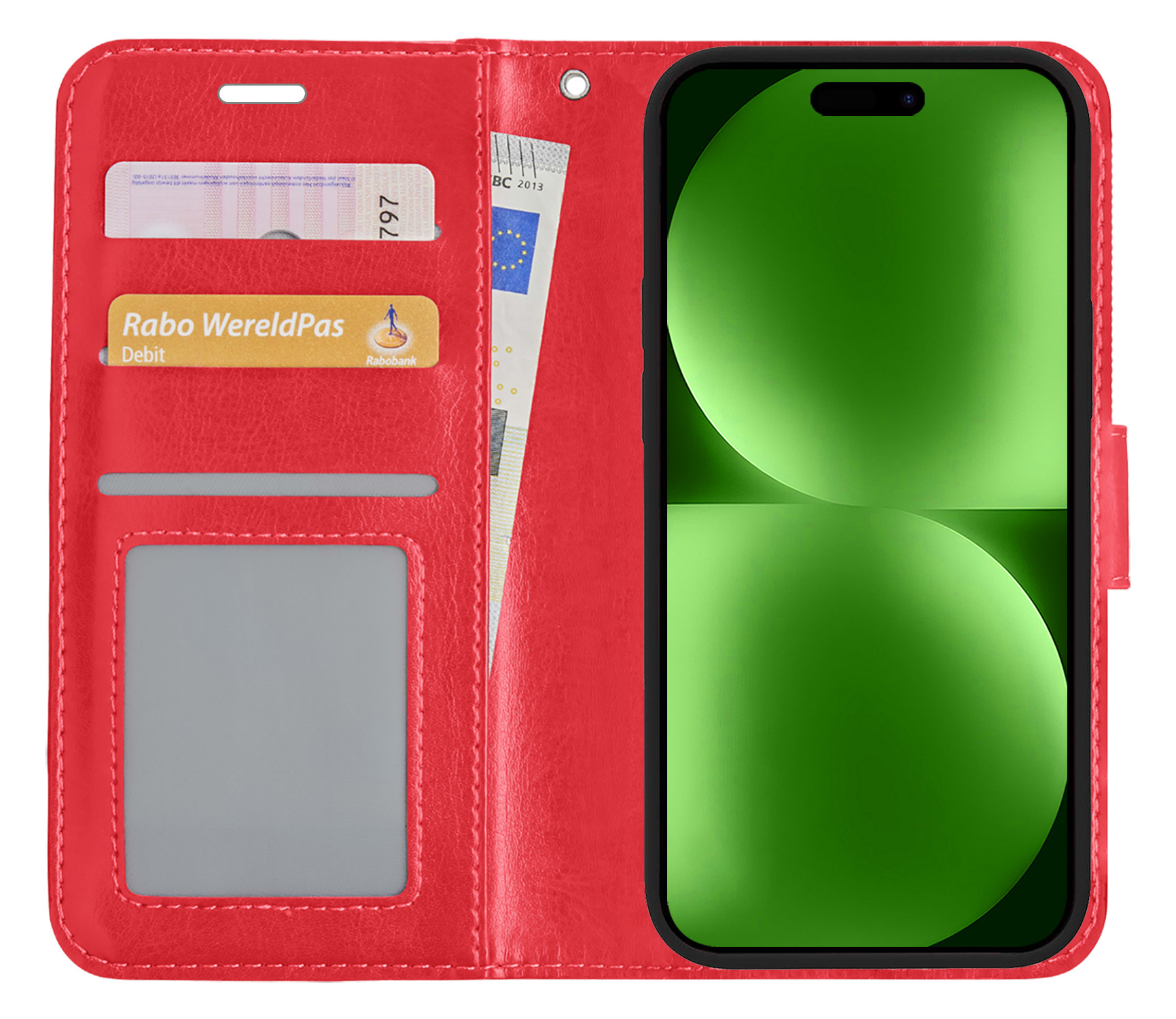 BASEY. Hoes Geschikt voor iPhone 15 Pro Max Hoesje Bookcase Hoes Flip Case Book Cover Met Screenprotector - Hoesje Geschikt voor iPhone 15 Pro Max Hoes Book Case Hoesje - Rood