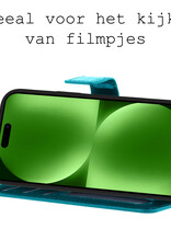 BASEY. Hoes Geschikt voor iPhone 15 Pro Max Hoesje Bookcase Hoes Flip Case Book Cover Met 2x Screenprotector - Hoesje Geschikt voor iPhone 15 Pro Max Hoes Book Case Hoesje - Turquoise