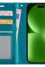 BASEY. Hoes Geschikt voor iPhone 15 Pro Max Hoesje Bookcase Hoes Flip Case Book Cover Met 2x Screenprotector - Hoesje Geschikt voor iPhone 15 Pro Max Hoes Book Case Hoesje - Turquoise