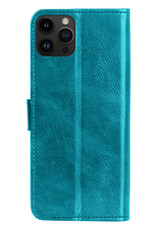 BASEY. Hoes Geschikt voor iPhone 15 Pro Max Hoesje Bookcase Hoes Flip Case Book Cover Met 2x Screenprotector - Hoesje Geschikt voor iPhone 15 Pro Max Hoes Book Case Hoesje - Turquoise