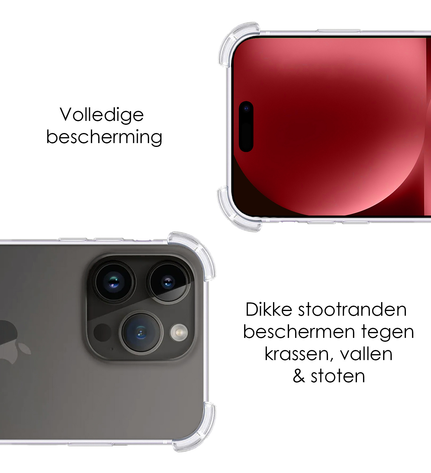 NoXx Hoes Geschikt voor iPhone 15 Pro Hoesje Siliconen Cover Shock Proof Back Case Shockproof Hoes Met 2x Screenprotector - Transparant