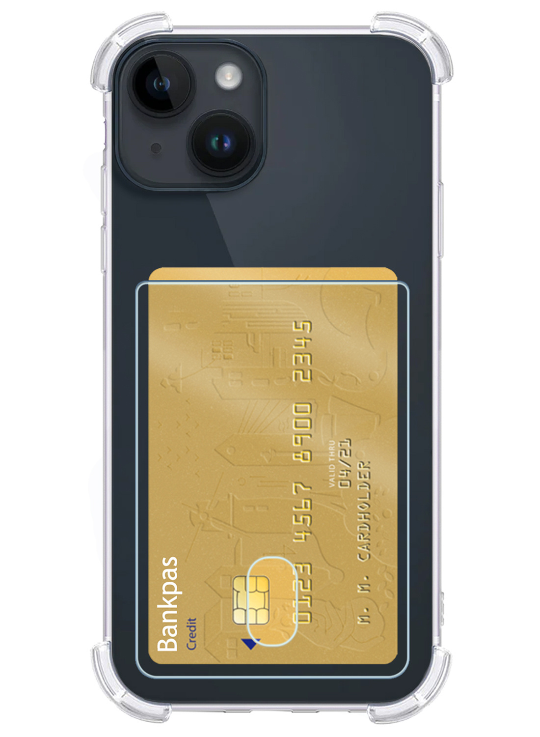 NoXx Hoes Geschikt voor iPhone 15 Hoesje Pasjeshouder Cover Shock Proof Case Siliconen Hoes Met Kaarthouder Met Screenprotector - Transparant