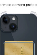 NoXx Hoes Geschikt voor iPhone 15 Hoesje Pasjeshouder Cover Shock Proof Case Siliconen Hoes Met Kaarthouder Met 2x Screenprotector - Transparant
