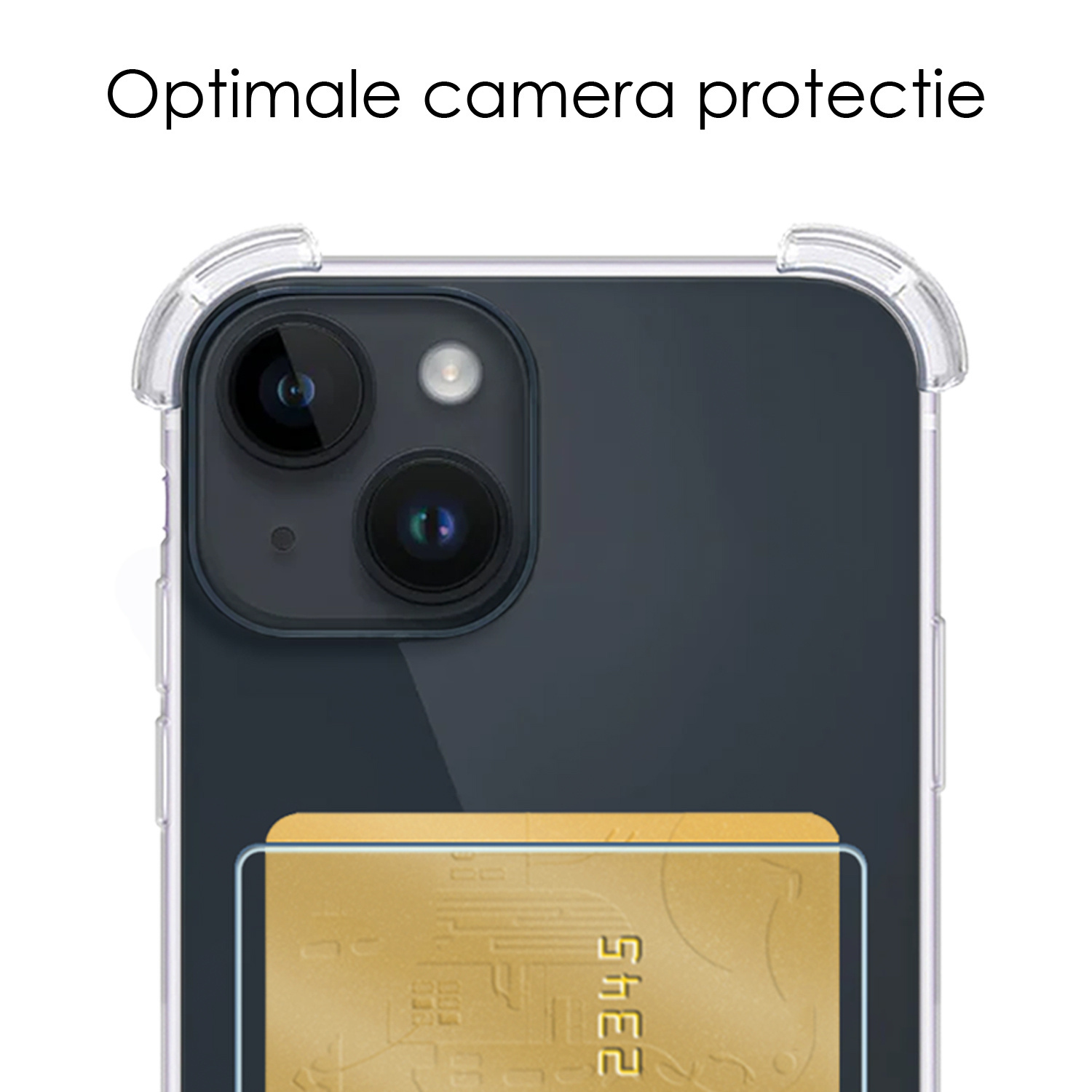 NoXx Hoes Geschikt voor iPhone 15 Plus Hoesje Pasjeshouder Cover Shock Proof Case Siliconen Hoes Met Kaarthouder Met 2x Screenprotector - Transparant