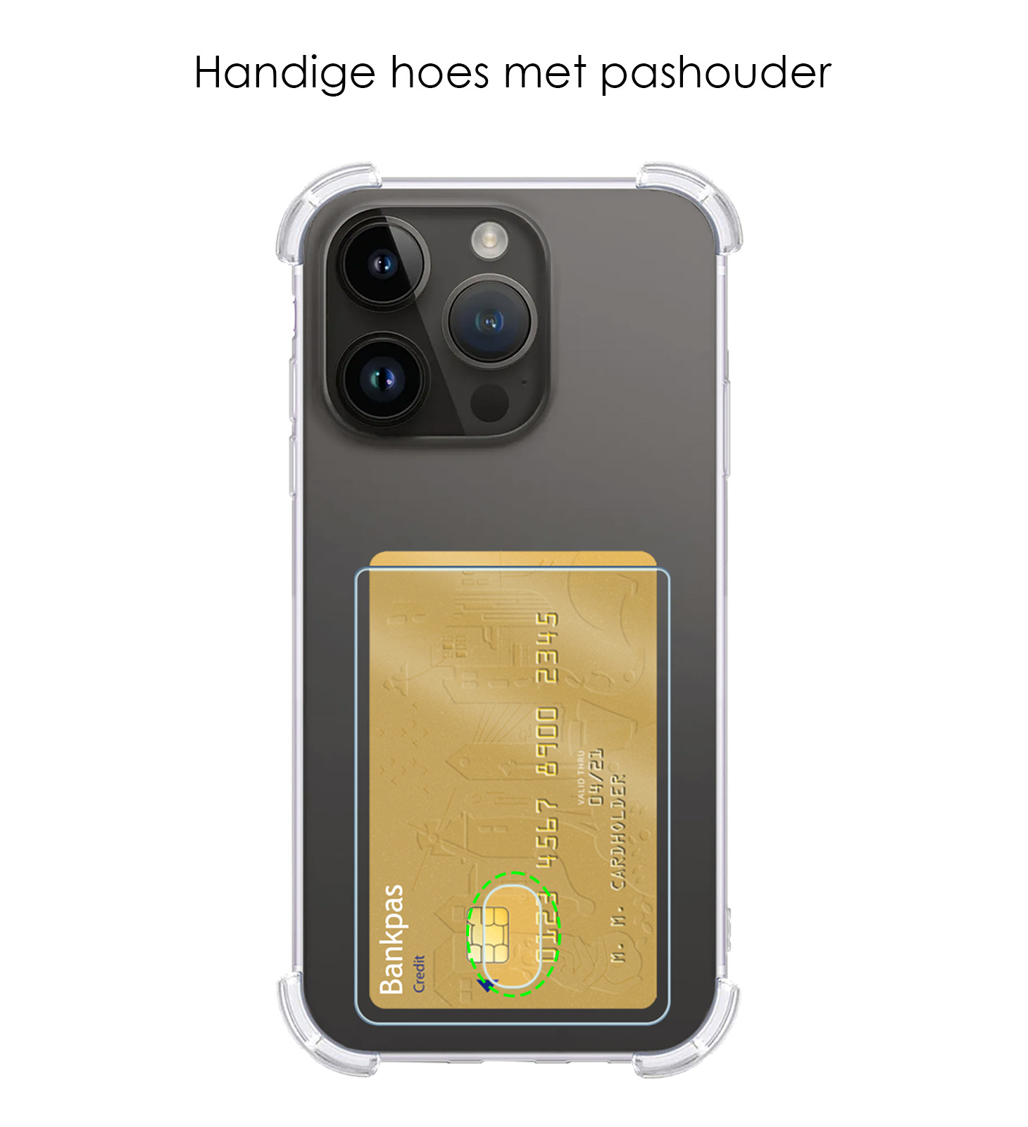 NoXx Hoes Geschikt voor iPhone 15 Pro Hoesje Pasjeshouder Cover Shock Proof Case Siliconen Hoes Met Kaarthouder Met Screenprotector - Transparant