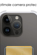 NoXx Hoes Geschikt voor iPhone 15 Pro Hoesje Pasjeshouder Cover Shock Proof Case Siliconen Hoes Met Kaarthouder Met Screenprotector - Transparant