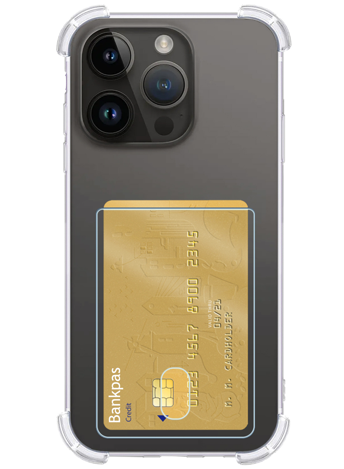 NoXx Hoes Geschikt voor iPhone 15 Pro Hoesje Pasjeshouder Cover Shock Proof Case Siliconen Hoes Met Kaarthouder Met Screenprotector - Transparant