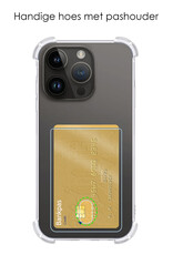 NoXx Hoes Geschikt voor iPhone 15 Pro Hoesje Pasjeshouder Cover Shock Proof Case Siliconen Hoes Met Kaarthouder Met 2x Screenprotector - Transparant