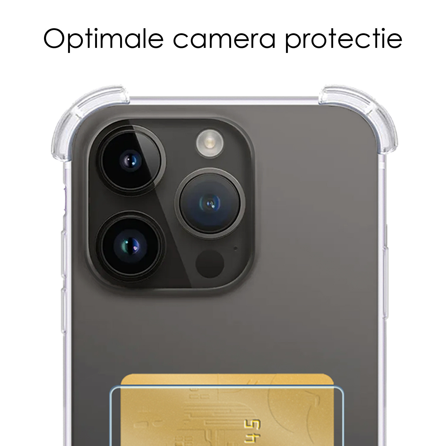 NoXx Hoes Geschikt voor iPhone 15 Pro Max Hoesje Pasjeshouder Cover Shock Proof Case Siliconen Hoes Met Kaarthouder Met 2x Screenprotector - Transparant