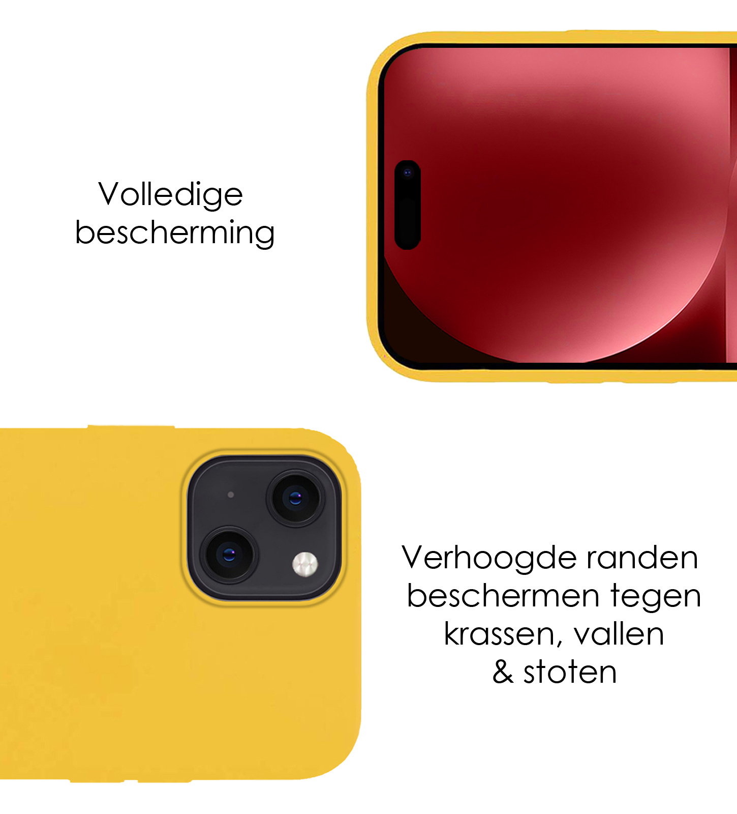 NoXx Hoes Geschikt voor iPhone 15 Hoesje Cover Siliconen Back Case Hoes Met Screenprotector - Geel