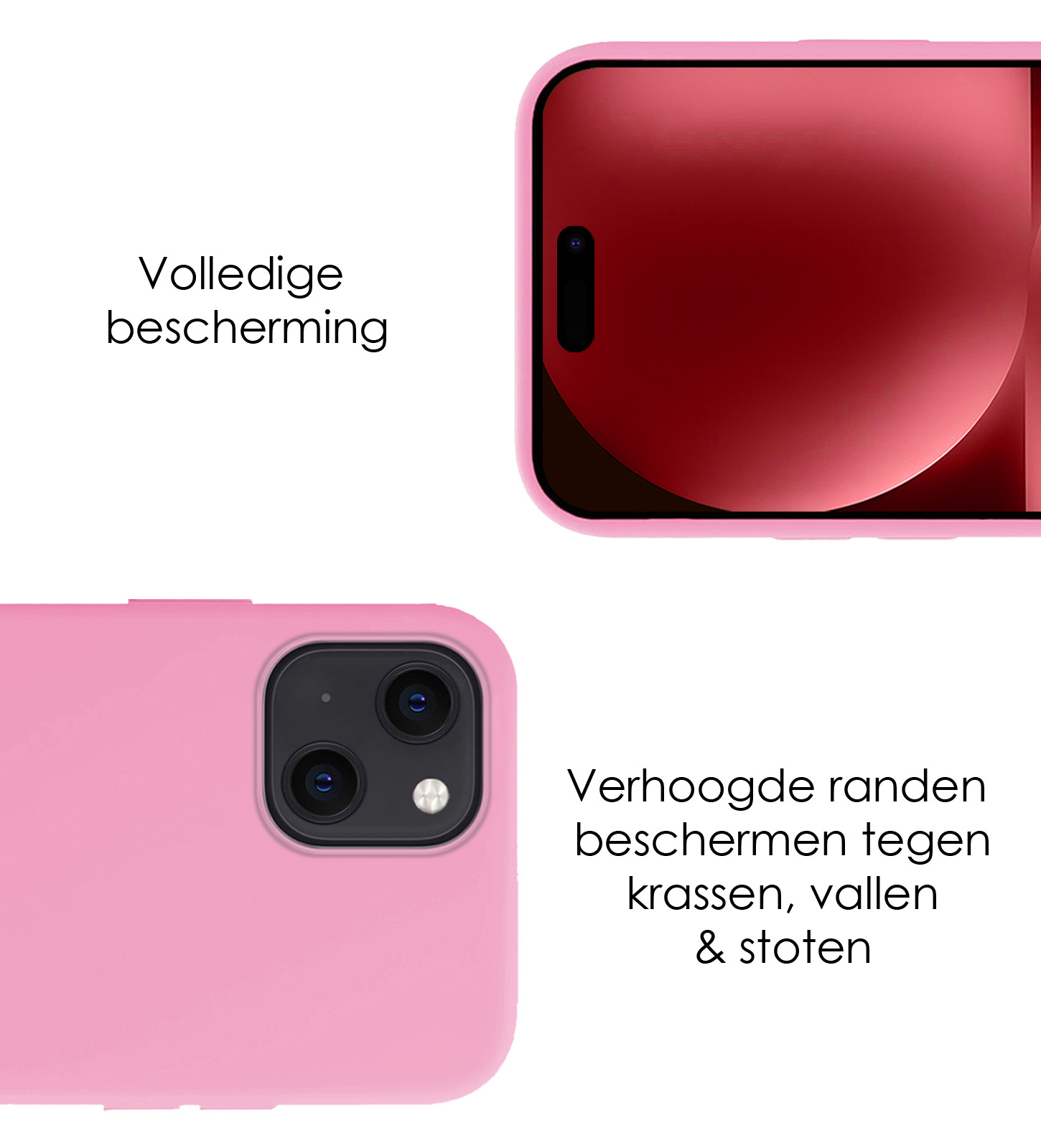 NoXx Hoes Geschikt voor iPhone 15 Hoesje Cover Siliconen Back Case Hoes Met Screenprotector - Lichtroze