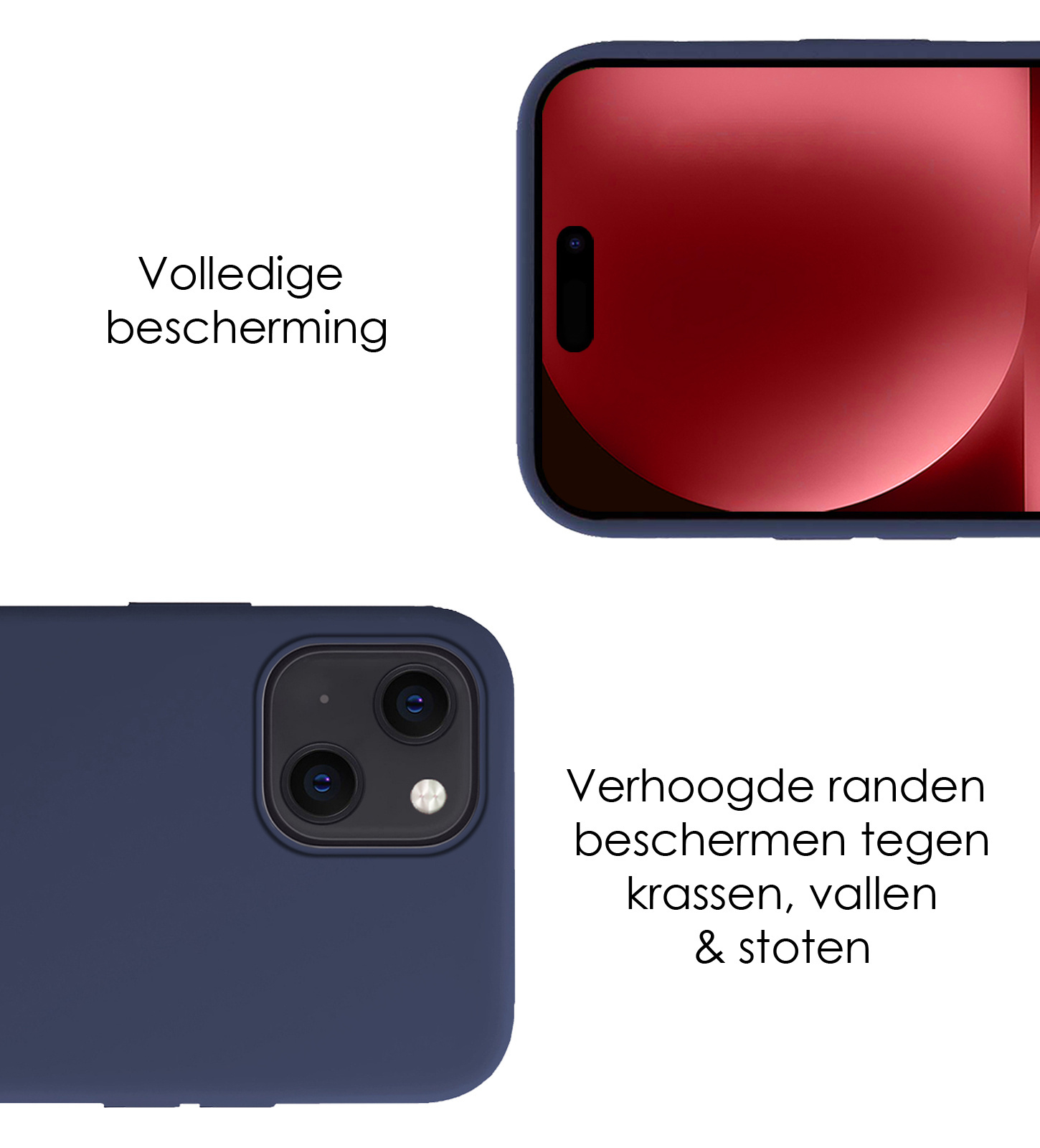 NoXx Hoes Geschikt voor iPhone 15 Hoesje Cover Siliconen Back Case Hoes Met 2x Screenprotector - Donkerblauw