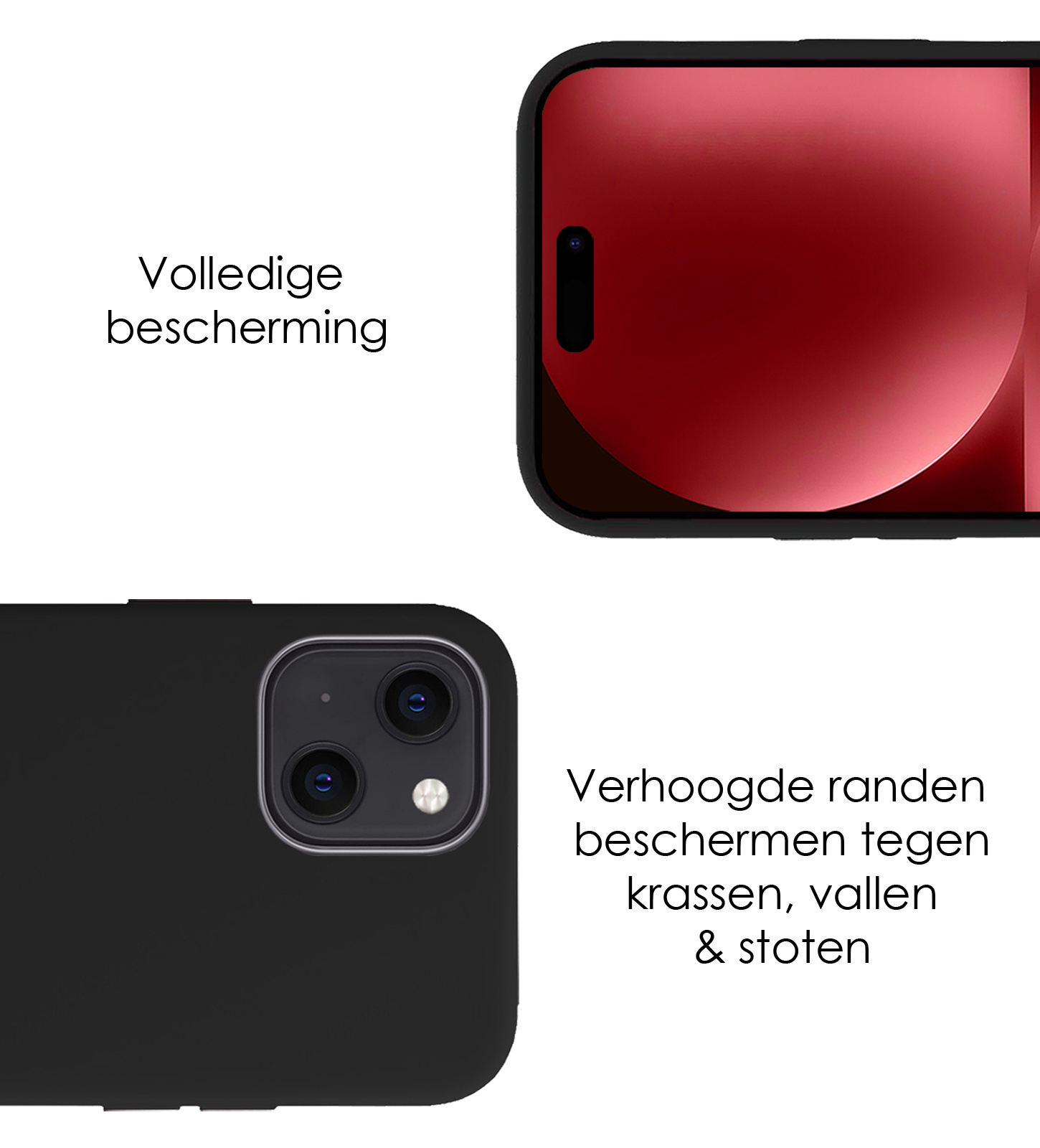 NoXx Hoes Geschikt voor iPhone 15 Plus Hoesje Cover Siliconen Back Case Hoes Met Screenprotector - Zwart