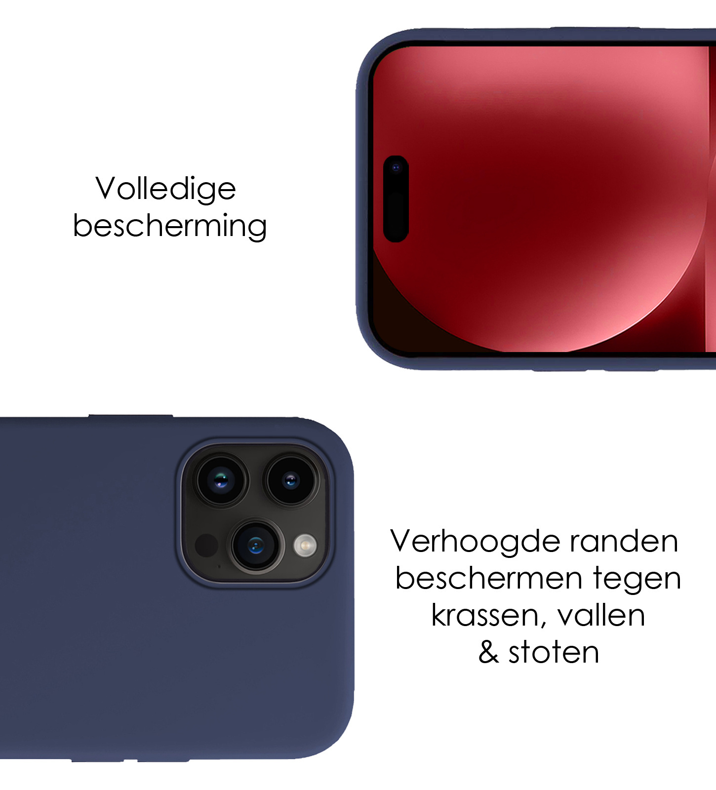 NoXx Hoes Geschikt voor iPhone 15 Pro Hoesje Cover Siliconen Back Case Hoes Met Screenprotector - Donkerblauw