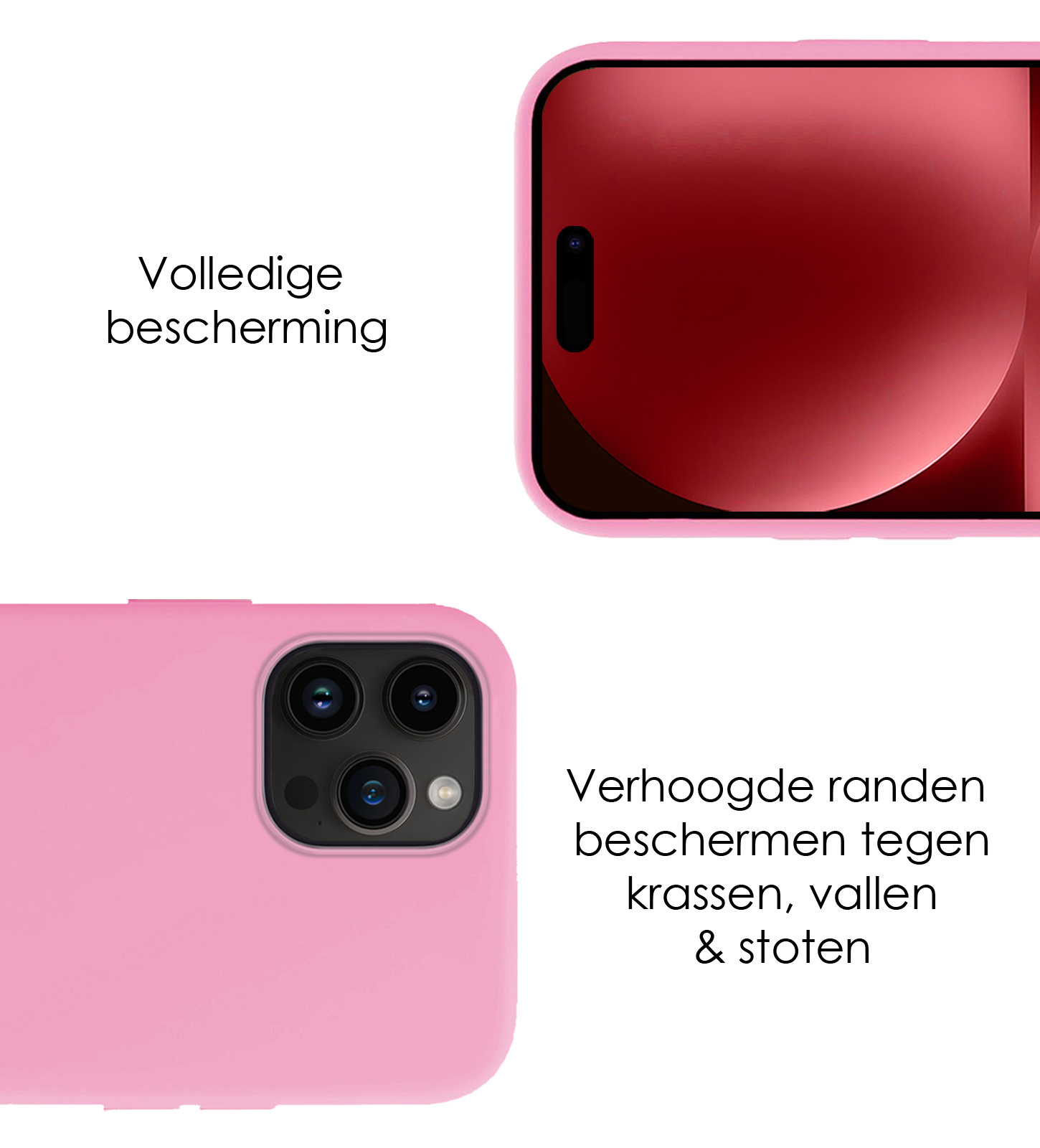 NoXx Hoes Geschikt voor iPhone 15 Pro Hoesje Cover Siliconen Back Case Hoes Met Screenprotector - Lichtroze