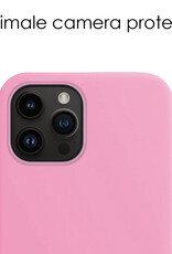 NoXx Hoes Geschikt voor iPhone 15 Pro Hoesje Cover Siliconen Back Case Hoes Met Screenprotector - Lichtroze