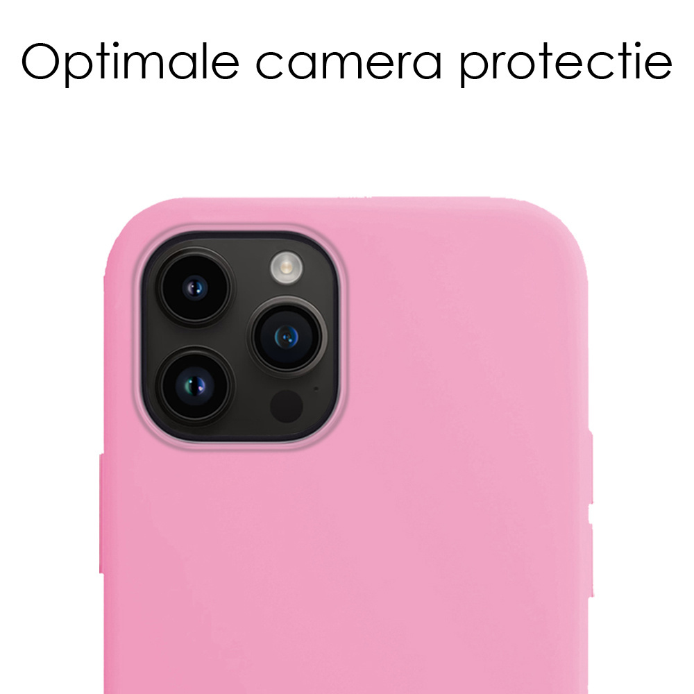 NoXx Hoes Geschikt voor iPhone 15 Pro Hoesje Cover Siliconen Back Case Hoes Met Screenprotector - Lichtroze
