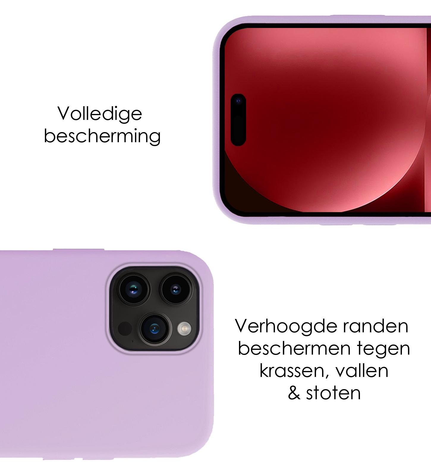 NoXx Hoes Geschikt voor iPhone 15 Pro Hoesje Cover Siliconen Back Case Hoes Met Screenprotector - Lila