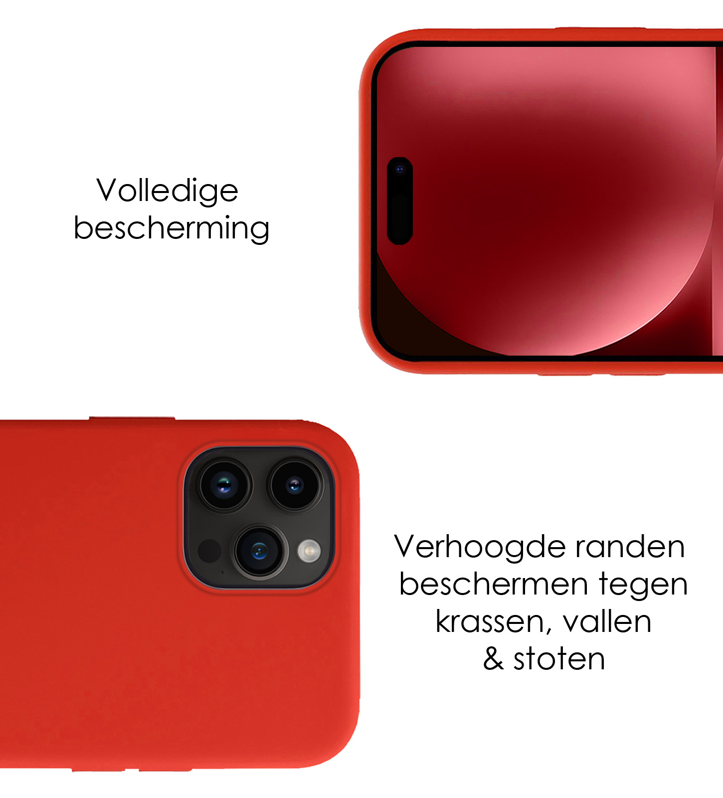 NoXx Hoes Geschikt voor iPhone 15 Pro Hoesje Cover Siliconen Back Case Hoes Met Screenprotector - Rood