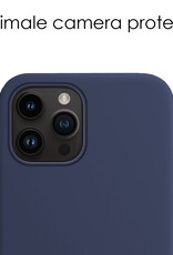 NoXx Hoes Geschikt voor iPhone 15 Pro Hoesje Cover Siliconen Back Case Hoes Met 2x Screenprotector - Donkerblauw