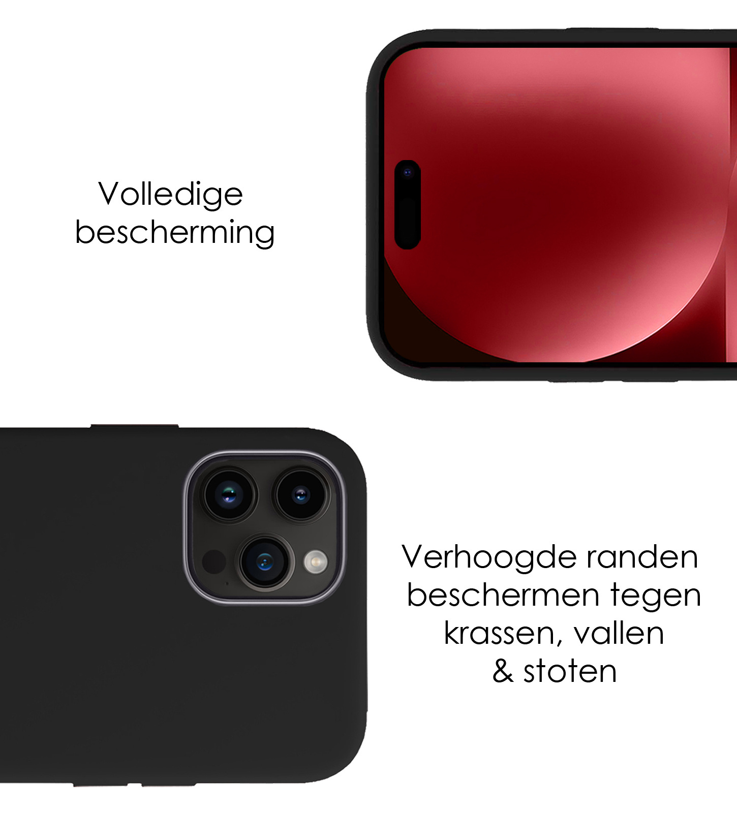 NoXx Hoes Geschikt voor iPhone 15 Pro Hoesje Cover Siliconen Back Case Hoes Met 2x Screenprotector - Zwart