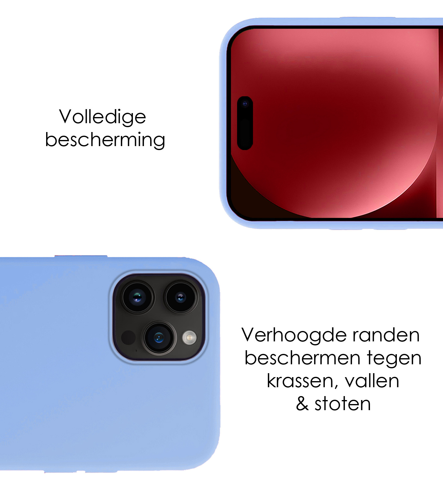 NoXx Hoes Geschikt voor iPhone 15 Pro Max Hoesje Cover Siliconen Back Case Hoes Met Screenprotector - Lichtblauw