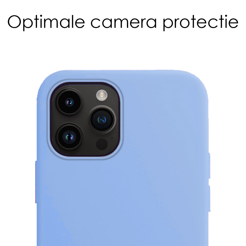 NoXx Hoes Geschikt voor iPhone 15 Pro Max Hoesje Cover Siliconen Back Case Hoes Met Screenprotector - Lichtblauw
