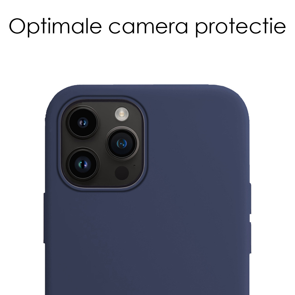 NoXx Hoes Geschikt voor iPhone 15 Pro Max Hoesje Cover Siliconen Back Case Hoes Met 2x Screenprotector - Donkerblauw