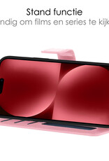 NoXx Hoes Geschikt voor iPhone 15 Hoesje Book Case Hoes Flip Cover Wallet Bookcase Met Screenprotector - Lichtroze