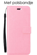 NoXx Hoes Geschikt voor iPhone 15 Plus Hoesje Book Case Hoes Flip Cover Wallet Bookcase Met Screenprotector - Lichtroze