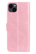 NoXx Hoes Geschikt voor iPhone 15 Plus Hoesje Book Case Hoes Flip Cover Wallet Bookcase Met Screenprotector - Lichtroze