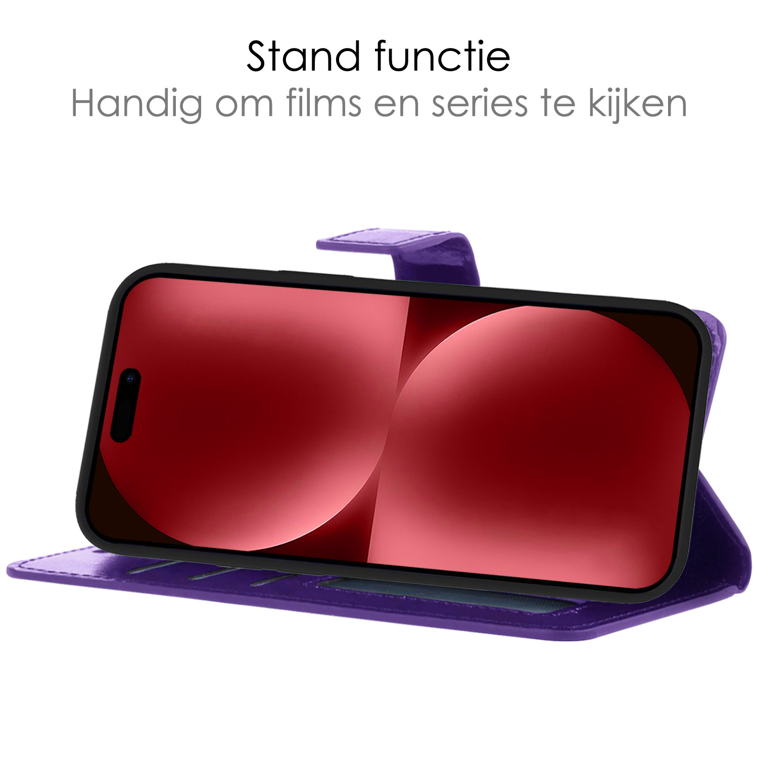 NoXx Hoes Geschikt voor iPhone 15 Plus Hoesje Book Case Hoes Flip Cover Wallet Bookcase Met Screenprotector - Paars